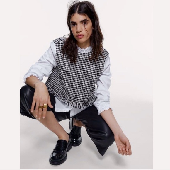 Zara Contrast Tweed Top - Picture 2 of 10